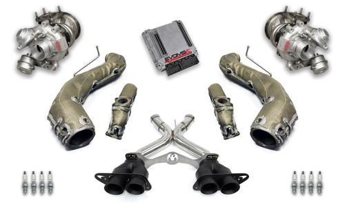 The ultimate power package for the McLaren 650S delivers daily-drivable reliability capable of blistering 9-second quarter mile times.

Evolution MotorSports' Turbo Performance Package for the McLaren 650S improves upon the already impressive stock engine horsepower and torque.  The stock 3.8L twin turbo engine with our EVT855 performance package is transformed to an impressive 855 HP and 720 lb. /ft. of TQ.  (Stock power as tested on our AWD Mustang 500SE dyno for the MP4-12C was 616 HP and 516 lb. /ft. of torque.) Our 100% “bolt-on” engine performance system upgrades the key engine components required to push the safe limits of the McLaren engine.  Our larger and more efficient turbochargers generate more airflow allowing the engine to unleash its full peak power potential. Our software remapping of the OEM Bosch MED17 ECU modifies the boost, ignition, fuel, torque limits, rev limits, launch control settings and many other parameters to create a safe and potent power upgrade that is second to none.