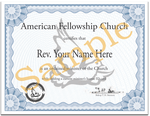 Example of Online Ordination Certificate available from American Fellowship Church