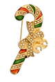 Adorned with diamond like crystals, this multi-colored brooch in the shape of candy cane is a great addition for the Christmas season. Size: approx 1" x 2", goldplate, pin backing, lead compliant.