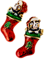 Cute puppies stare out from these earrings just in time for the holiday season. The multi colored enamel is trimmed with goldplate to enhance the features. Post back, lead free.