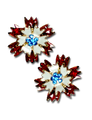 Patriotic Carnation earrings in red and white or blue and white enamel with Swarovski crystals in matching color in the center of the flower. Goldplate, post back, 0.75"H x 0.75"W.