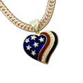 Featuring Swarovski crystal stars and ribbon in goldplate and blue and red enamel. Chain sold separately. Size: 1.25"H x 1.75"W.