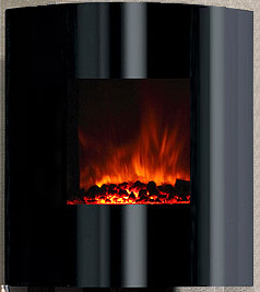 DFS-G2 Helix Electric Fireplace with convex, curved modern lines.  Heater and fireplace with remote control.