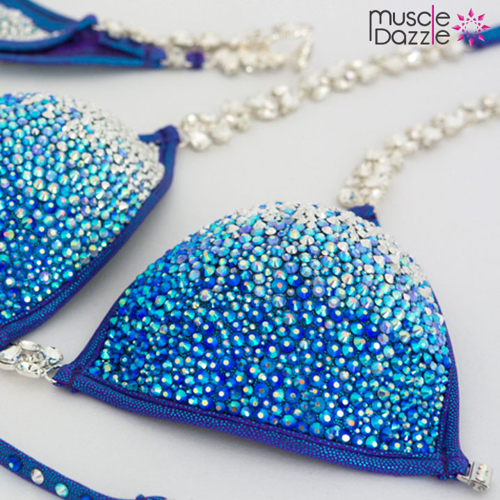 Blue Crystal Bikini Fully Bling on Blue / Purple Fabric