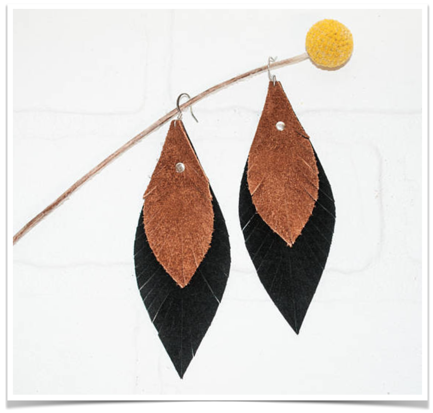 Recycled Leather Feather Earrings
