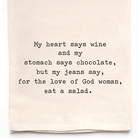Funny Tea Towel - My Hearts Says Wine...