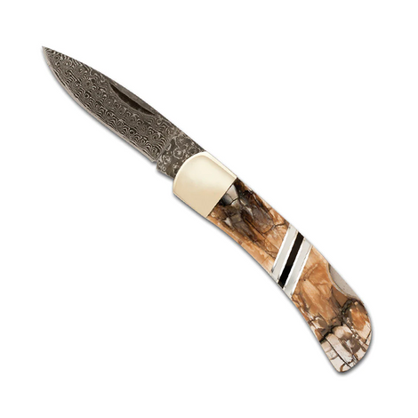 Damascus Steel 3" Lockback Knife with Woolly Mammoth Tusk Handle