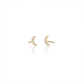 Crescent Moon Crystal Pave Stud Earrings - Gold