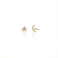 Star and Moon Crystal Pave Studs - Gold