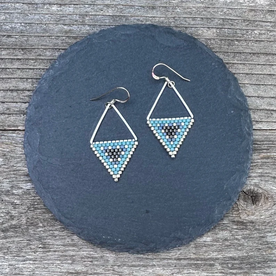 Beaded Triangle Drop Earrings - Light Blues & Silver