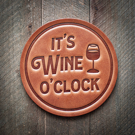 Wine O'Clock Stamped Leather Coaster