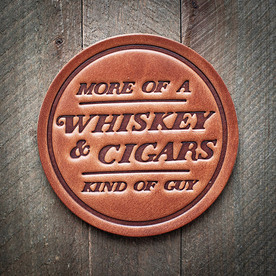 Whiskey & Cigars Stamped Leather Coaster