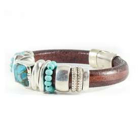 Thick Leather and Turquoise Bracelet