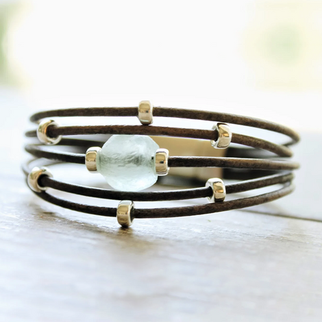 African Sea Glass Leather Bracelet