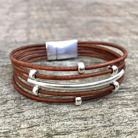 Solid Sterling Silver Leather Bracelet