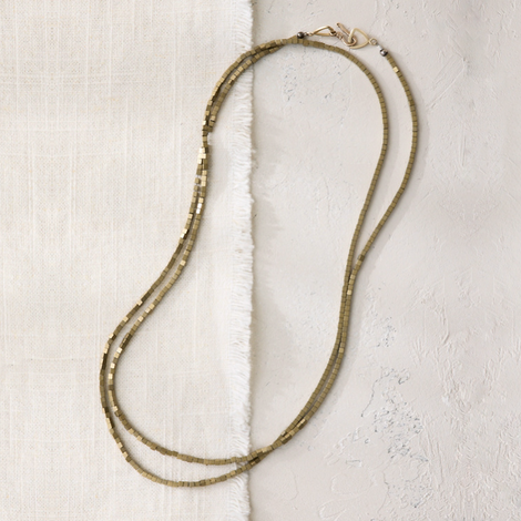 Golden Pyrite Cube Beaded Necklace