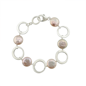 Circle and Pink Pearl Bracelet - Silver