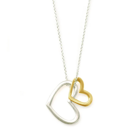 Two Open Hearts Necklace - Silver & Gold