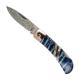 Lockback Copper & Brass Core Damascus Knife with Fossilized Mammoth Tooth