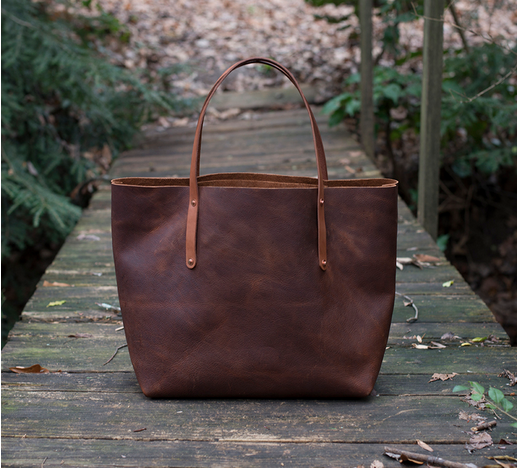 handmade leather tote bag