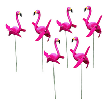 Lot of 6 Plastic Twirling Pink Flamingo Yard Stakes