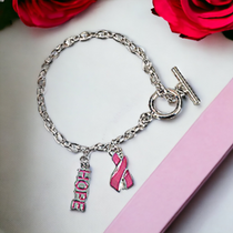 Lot of 12 Pink Ribbon Breast Cancer Awareness Bracelets With Charm 24/7305