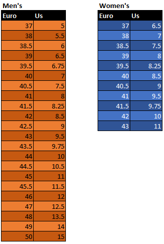 diadora size chart