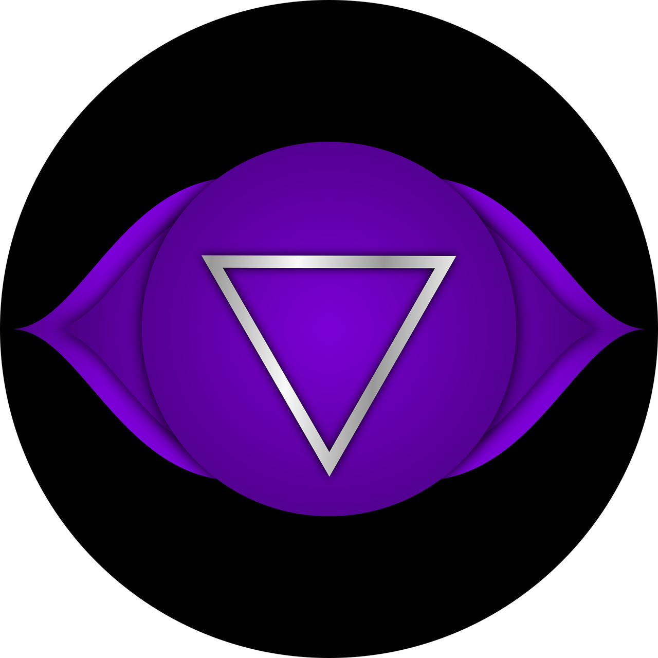 A purple symbol on a black background.