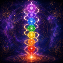 Chakra and Kundalini audio collection with seven glowing chakra symbols