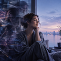 Woman relaxing by a window as mental overwhelm gives way to a calmer state