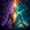 Abstract figure surrounded by golden and teal energy representing healing visualization, recovery, wellbeing and renewed vitality