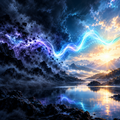 Dark storm clouds opening into bright light with glowing brainwave energy, representing Relieve Depression Gamma Max audio for low mood, stress and tension
