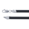 This sporty black rubber cord has sterling silver clasps and is available in 16" and 18" length.