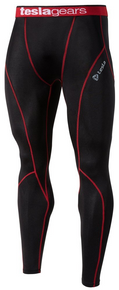 Mens Compression Black Red Long Pants Gym Workout Fitness Tesla