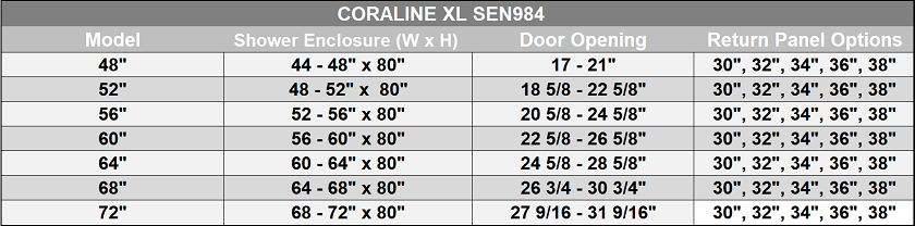 SEN984 Coraline XL Frameless Sliding Shower Enclosure