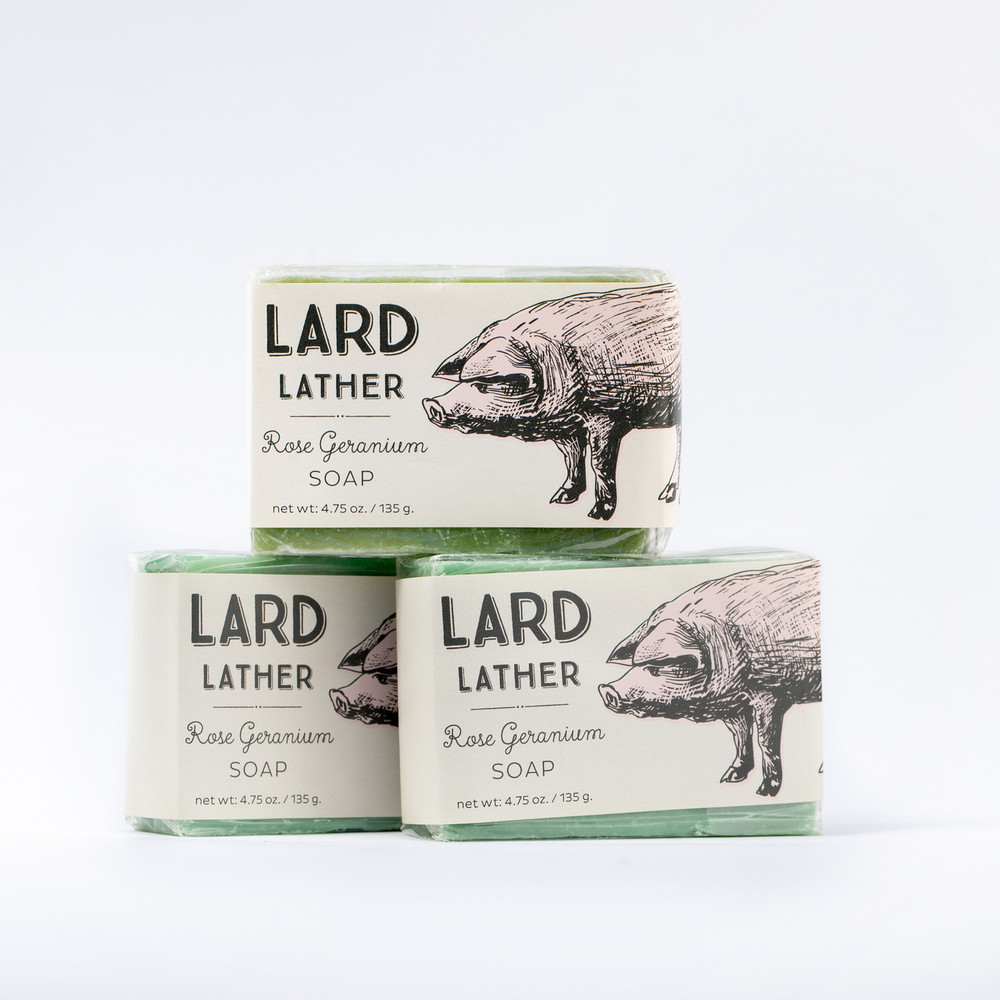 Lard Lather rose geranium bath & body soap - 3 bars - Black Pig Meat Company