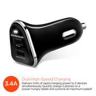 HyperGear Dual USB 3.4A High-Power Car Charger (Black)