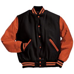 Black and Orange Varsity letterman Jacket with Orange and White Stripes