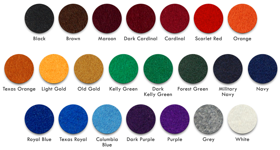 Wool Color Chart for Mount Olympus Awards Varsity Letterman Jackets