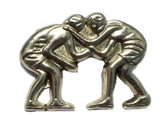 This wrestlers standing varsity letter pin is a great addition to your letterman jacket or sweater.