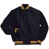 Solid Black Varsity Letterman Jacket with Light Gold Stripes