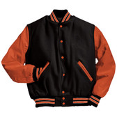 Black and Orange Varsity Letterman Jacket with Orange and White Stripes