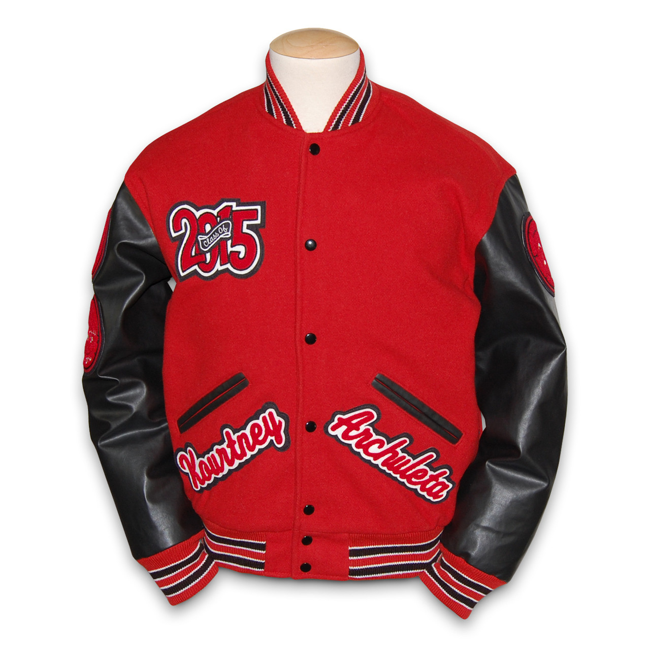 Women's Red Letterman Jacket with White Sleeves