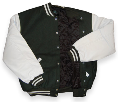 Dark Green and White Varsity Letterman Jacket