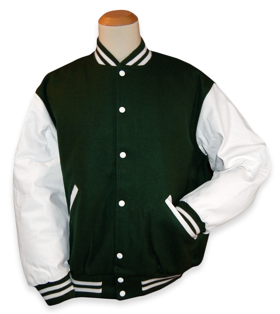 FarmHouse Varsity Letterman Jacket with Varsity Letters and Crest, Forest  Green/White