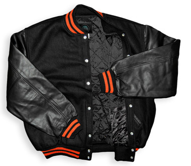 Black and Orange Leather Varsity Letterman Jacket