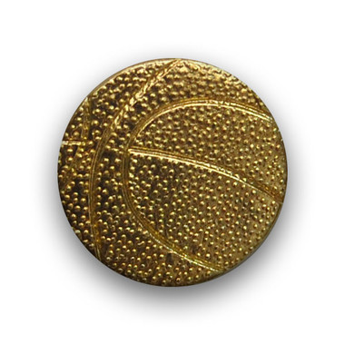 A basketball sports pin is often attached to a varsity letter to indicate the player earned the letter through his or her participation or achievement on the basketball team.