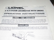 LIONEL 4-4-2 STEAM LOCO W/SMOKE OPERATING INSTRUCTIONS- - GOOD - M11