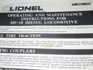 LIONEL SD-18 DIESEL OPERATING / MAINTENANCE INSTRUCTIONS- GOOD - M11