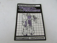 HASBRO 1986 TRANSFORMERS INSTRUCTIONAL BOOKLET DECEPTICON SNAPDRAGON L9